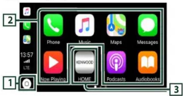 KENWOOD DNX7190DABS - Boutons de commande et applications disponibles sur l'écran d'accueil d'Apple CarPlay - 1