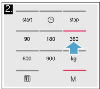 2. start ⏻ stop 90 180 360 600 900 kg T M