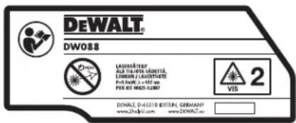 DEWALT® DW088 LABORATE ALL THE WORKS LEMOND LABORATE FOR TOTAL 1.497 mm FOR US 0625-2387 VIS 2 DONAL D-65510 EDITION, GERMANY www.dehwalt.com www.dowalt.com