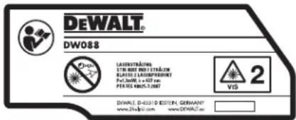 DEWALT DW088CGXJ - Etiketter på værktøjet - 1