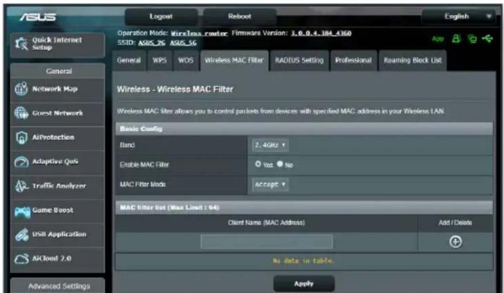 ASUS RTAX88U - Filtrage d'adresses MAC - 1
