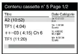 PANASONIC NVHS860F - Pour vérifier le contenu du réseau de cassettes par numéro de cassette, titre, catégorie ou date d'enregistrement - 1