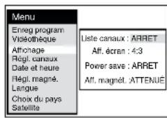 PANASONIC NVHS860F - Réglages pour l'option "Affichage" du menu principal - 1