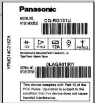 PANASONIC CQRG131U - WARNING: - 2