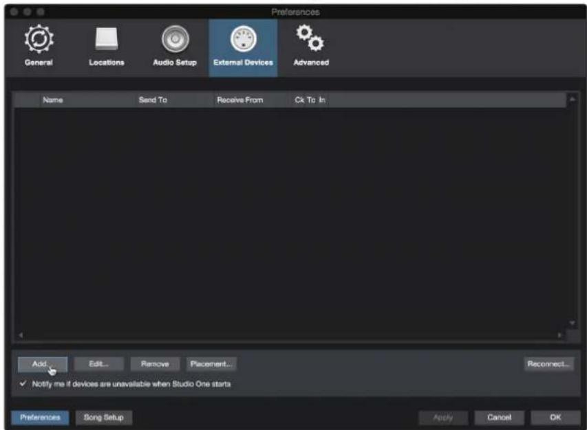 PRESONUS Studio 1824c - Configuration d'un module de sons MIDI externe depuis la page d'accueil - 1