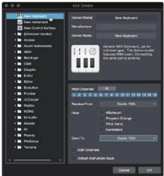 PRESONUS Studio 1824c - Configuration d'un clavier de commande MIDI externe depuis la page d'accueil - 3