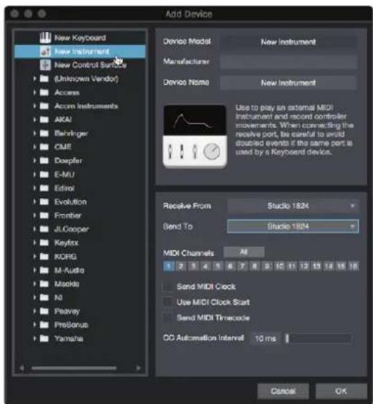 PRESONUS Studio 1824c - Configuration d'un module de sons MIDI externe depuis la page d'accueil - 2