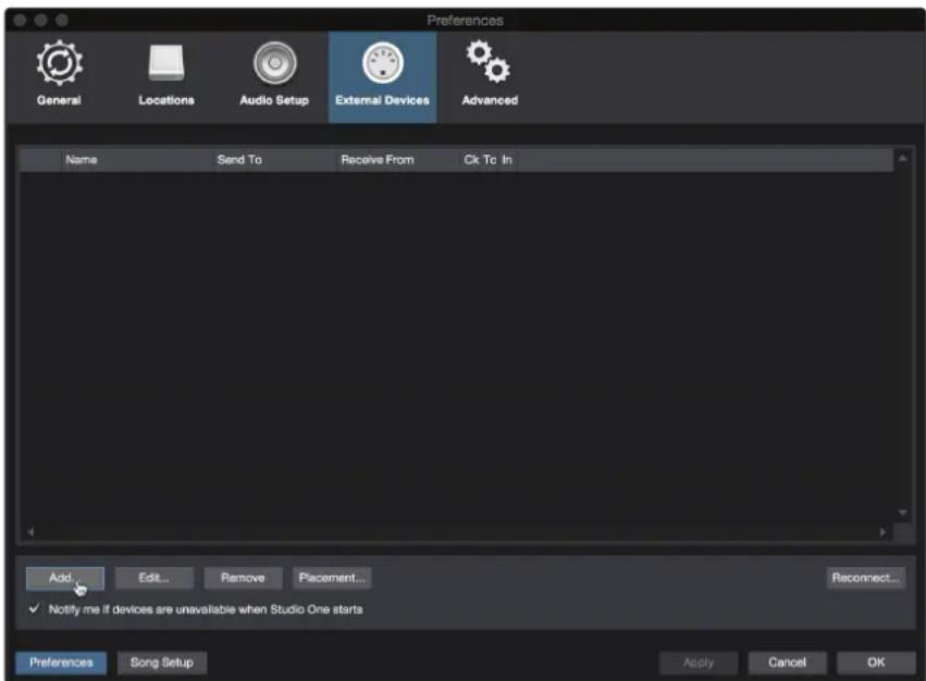 PRESONUS Studio 1824c - Configuration d'un clavier de commande MIDI externe depuis la page d'accueil - 2