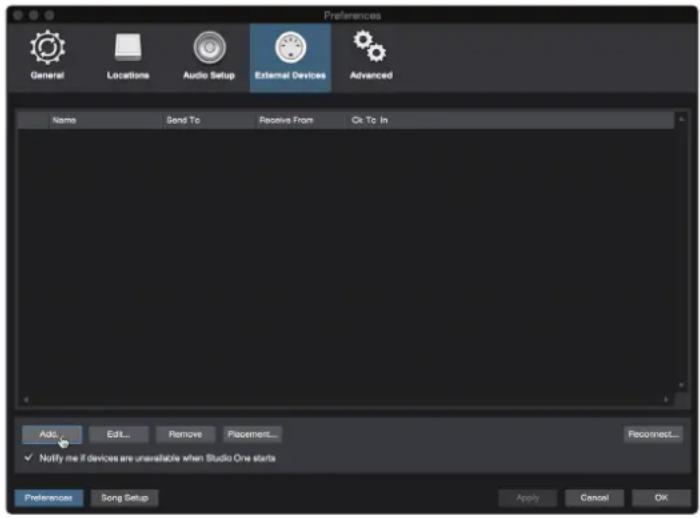 PRESONUS Studio 24c - Configuration d'un module de sons MIDI externe depuis la page d'accueil - 1
