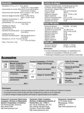 PANASONIC CQC1401U - Données techniques - 1