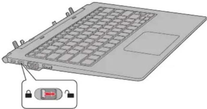 TOSHIBA Portégé X30TE - Illustration 2-4 Glissement du bouton du loquet de sécurité - 1