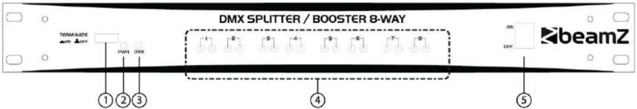BeamZ DMX Splitter Booster 8way 154.023 - Panel frontal - 1