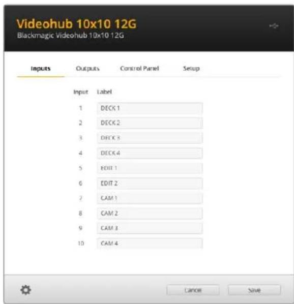 Blackmagic Design Universal Videohub 72 - Labelvergabe für Ein- und Ausgaben - 1