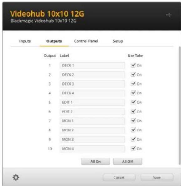 Blackmagic Design Universal Videohub 72 - Einstellen von Ausgängen auf den Cut-Bus-Modus - 1
