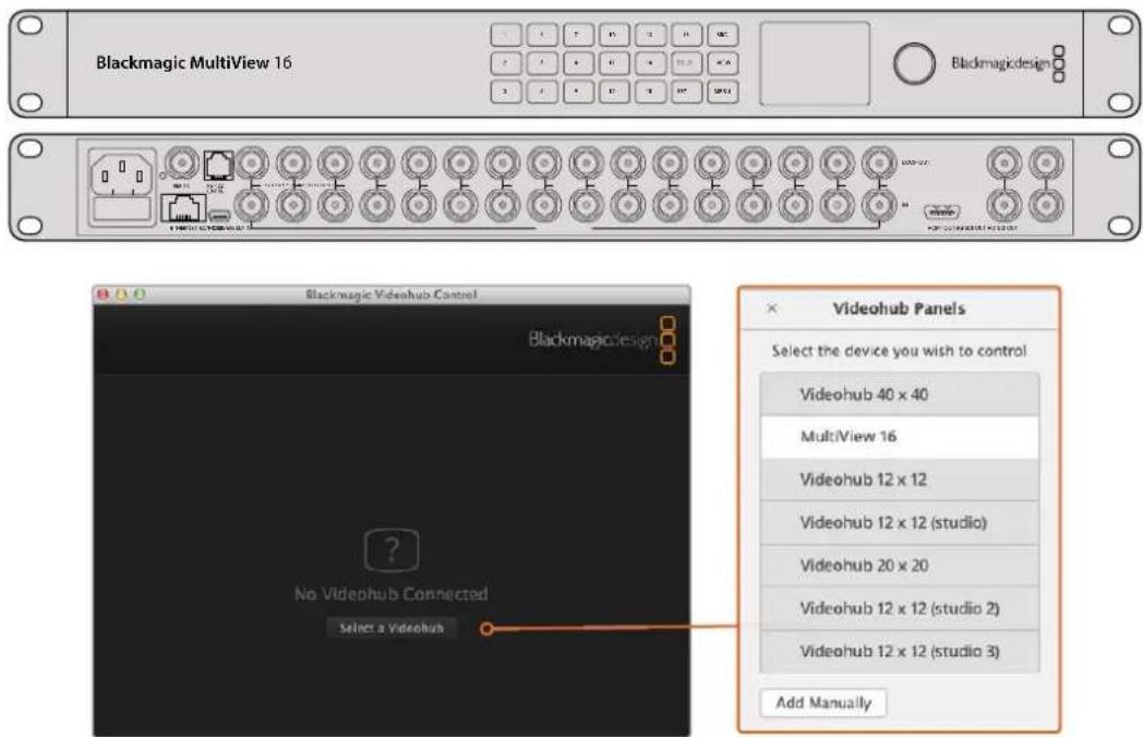 Blackmagic Design Universal Videohub 72 - HactpoKa ceTeBbIX npaMeTpoB Ha Blackmagic MultiView 16 - 1