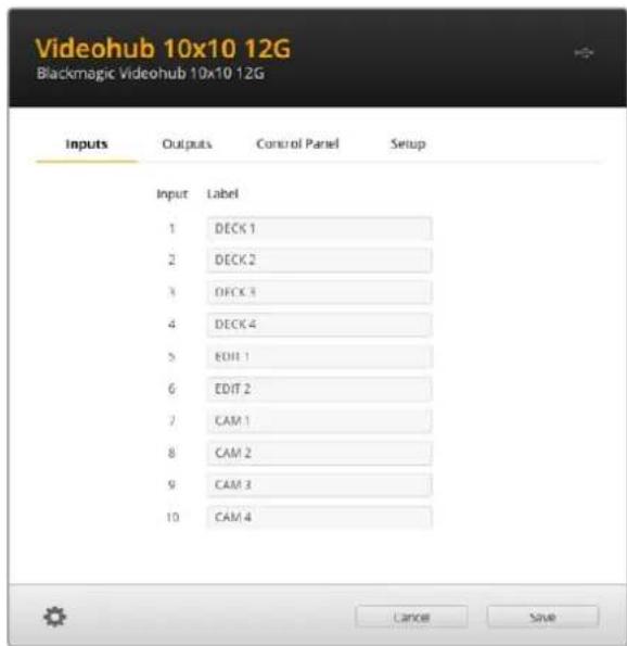 Blackmagic Design Universal Videohub 72 - Labeling Inputs and Outputs - 1