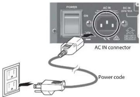 POWER ON AC IN 24V/10A AC IN connector Power code