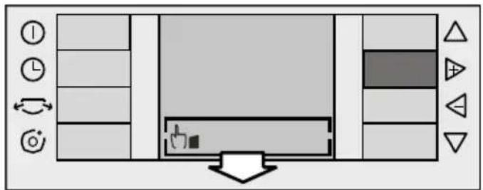 Diagram of a device layout with labeled buttons and directional arrows, likely for system or control design.