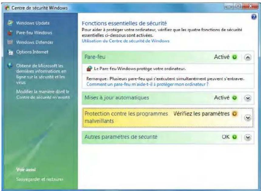 Motion Computing C5 - Utilisation du centre de sécurité Windows - 1