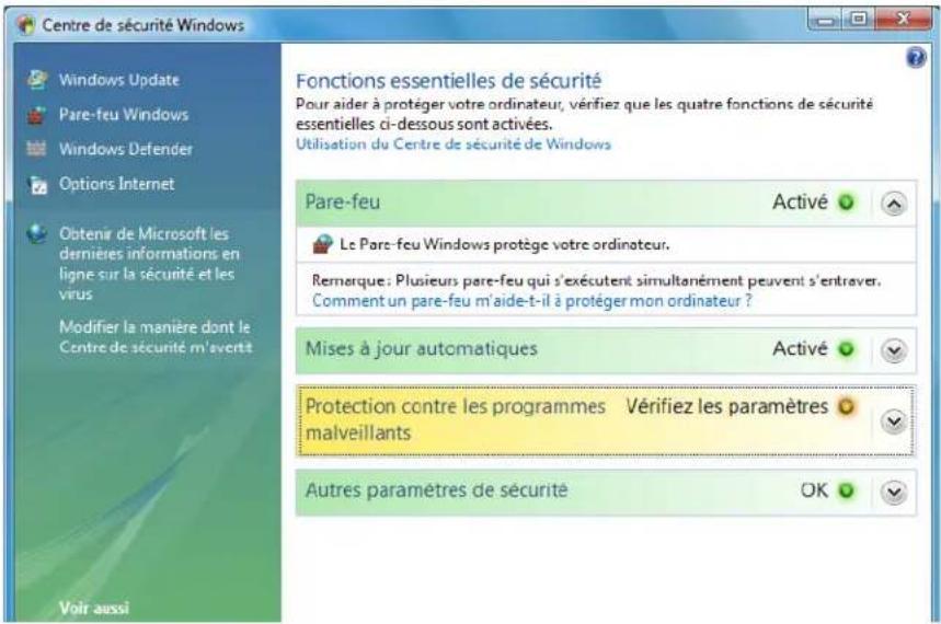 Motion Computing J3400 - Utilisation du centre de sécurité windows - 1