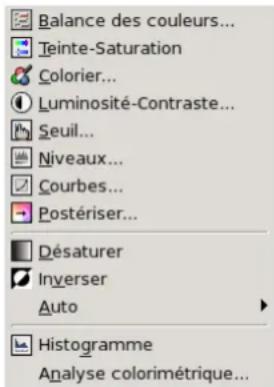Gimp 2.4 - Lesous-menu "Couleurs" - 1