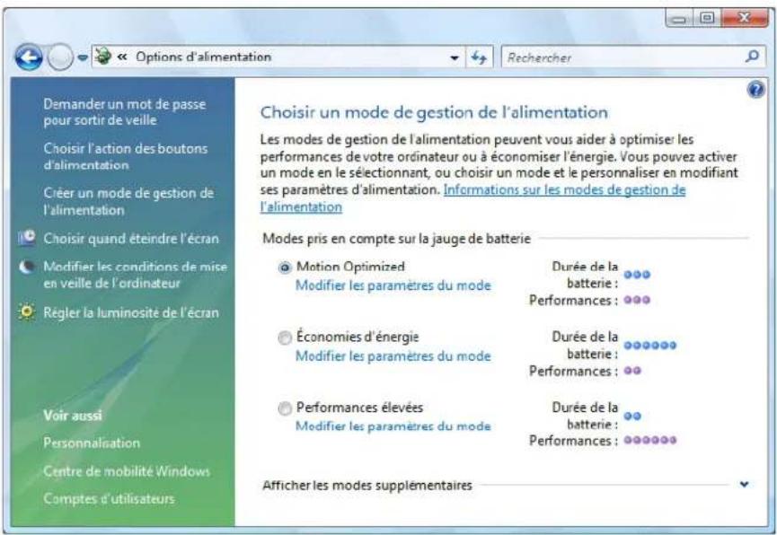 Motion Computing LE1700 - Pour selectionner un scenario d'alimentation - 1