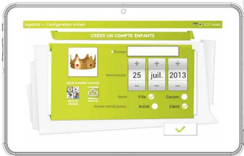 INGO Tablet Premium INU020D - Création d'un compte d'enfant - 1