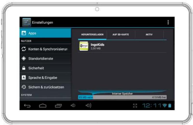 INGO Tablet Premium INU020D - DEINSTALLATION DER ANWENDUNGEN - 1