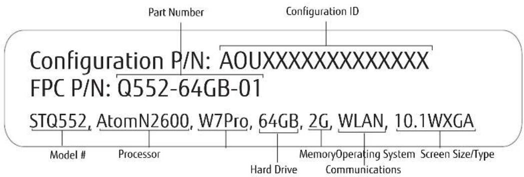 FUJITSU Stylistic Q552 - Configuration Label - 1