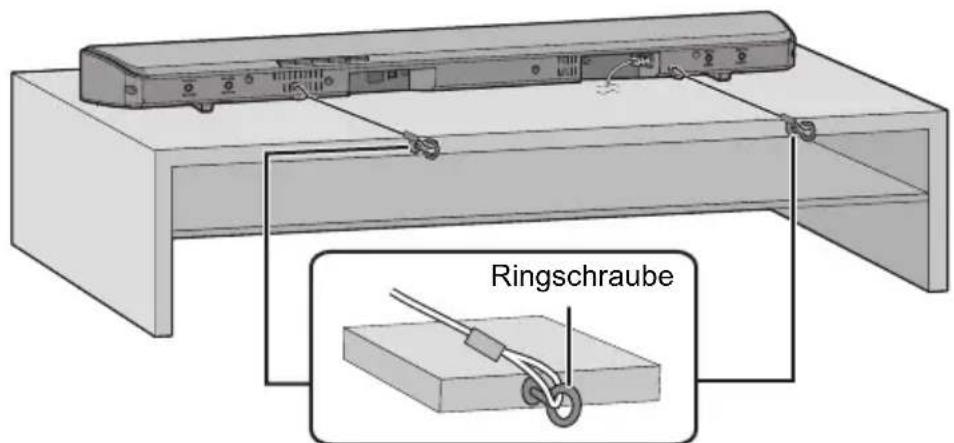 PANASONIC SCHTB510 - Bringen Sie das Hauptgerät in die gewünschte Position und befestigen Sie jeder Kordel am Regal oder Tisch. - 1