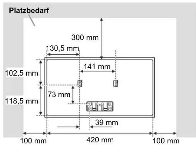 Platzbedarf 300 mm 130,5 mm 141 mm 102,5 mm 73 mm 118,5 mm 39 mm 100 mm 420 mm 100 mm