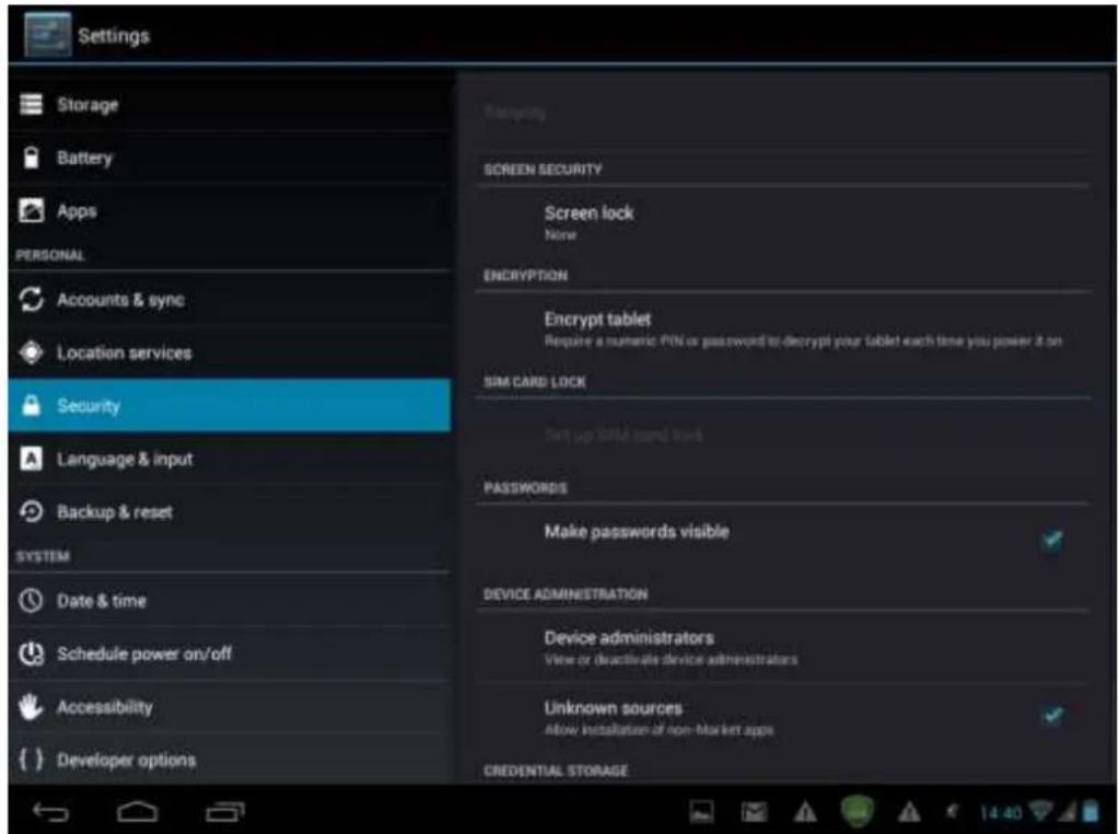 PRESTIGIO MultiPad2 Ultra Duo 8.0 - Paramètres de sécurité - 1