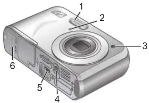 HP PhotoSmart M737 - De voorkant,rijkant en onderkant van de camera - 1