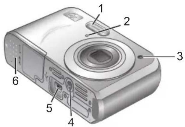 HP PhotoSmart M737 - Viste anteriore, laterale e inferiore della fotocamera - 1