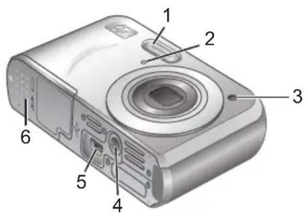 HP PhotoSmart M737 - Vorderseite, Seite und Unterseite der Kamera - 1