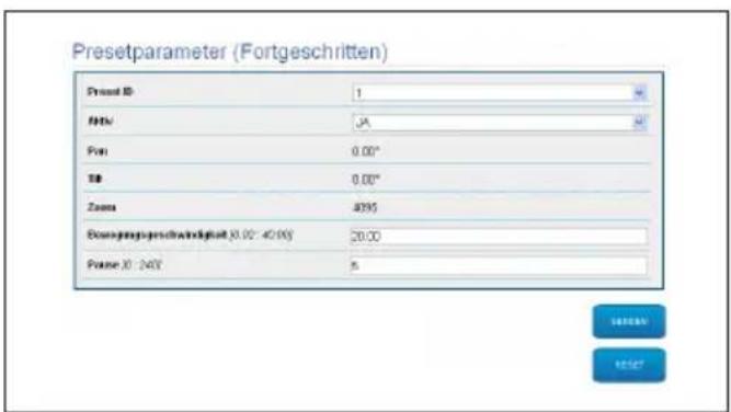 Videotec Ulisse Radical - Preset-Parameter Section (Fortgeschritten) - 1