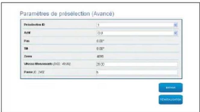 Videotec Ulisse Radical - Page Paramètres Preset (Avancé) - 1