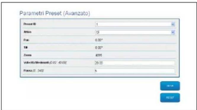 Videotec Ulisse Radical - Pagina Parametri Preset (Avanzato) - 1