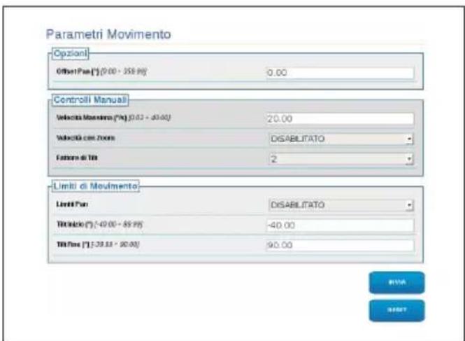 Videotec Ulisse Radical - Pagina Parametri Movimento - 1