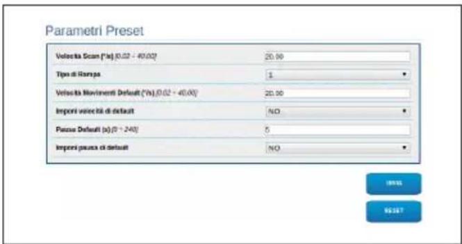 Videotec Ulisse Radical - Pagina Parametri Preset - 1