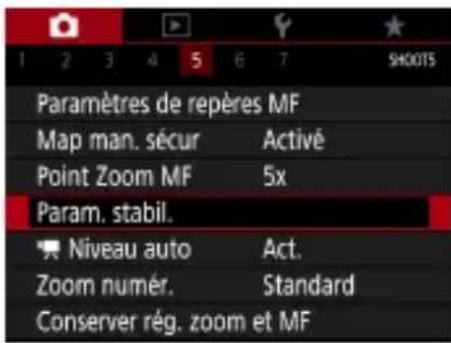 CANON PowerShot SX70 HS - Modification des réglages de l'option Mode Stabilisé - 1