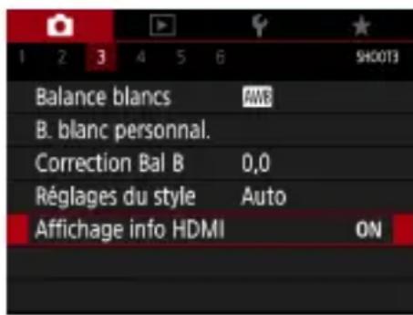 CANON PowerShot SX70 HS - Configuration de l'affichage des informations pour la sortie HDMI - 2