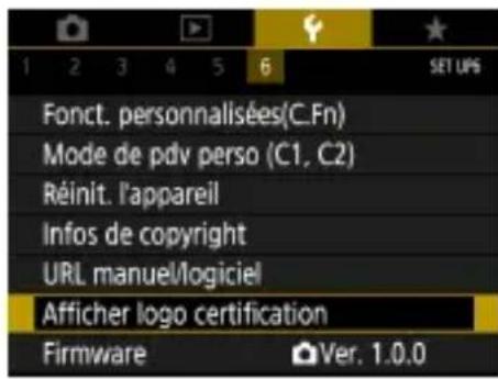 CANON PowerShot SX70 HS - Affichage des logos de certification - 1