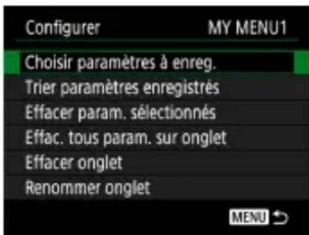CANON PowerShot SX70 HS - Sauvegarde des éléments du menu de prise de vue réseaument utilisés (Mon menu) - 3