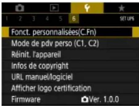 CANON PowerShot SX70 HS - Configuration des fonctions personalisées - 1