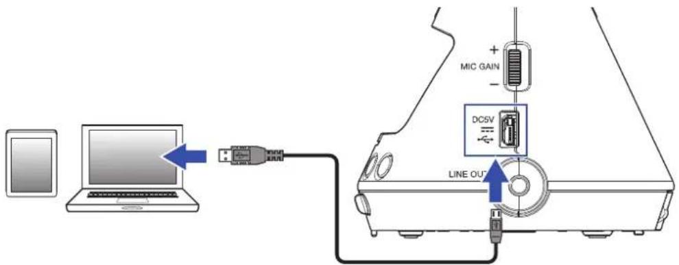 ZOOM H3VR - Utilisez un câble USB pour relier le H3-VR et l'autre appareil. - 1