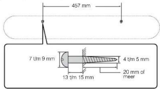 YAMAHA YAS108 - Bevestig het bevestigingssjabloon (meegeleverd) op de gewenste plek aan de wand en teken de schroefgaten af. - 2
