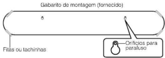 YAMAHA YAS108 - Fixe o gabarito de montagem (fornecido) em uma parede e faça as marca dos orificios para parafuso. - 1