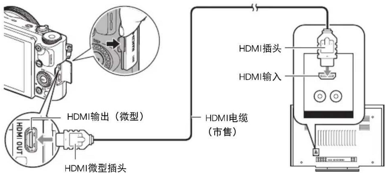 CASIO Exilim EX10 - 1.用市售的HDMI电缆将相机连接到电视机。 - 2