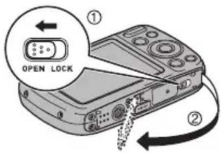 CASIO Exilim EXN50 - 1.Ouvrez le couvercle de batterie. - 1